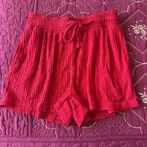 Women's Red Drawstring Crinkle Shorts